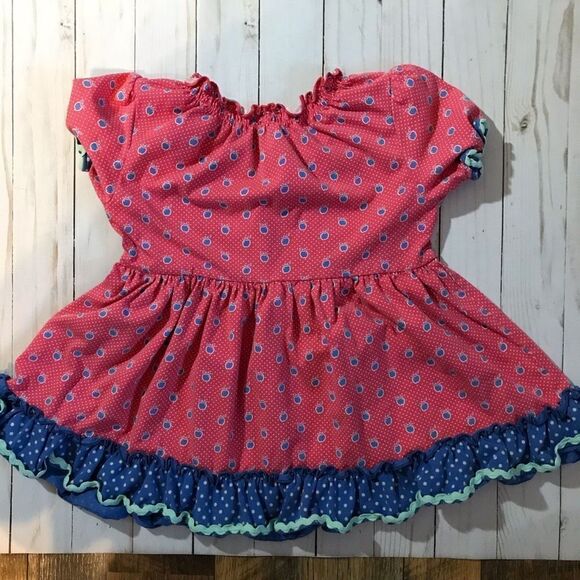 Matilda Jane Jennifer Apple SZ 6 short sleeve top tunic apples ruffles - Picture 2 of 5